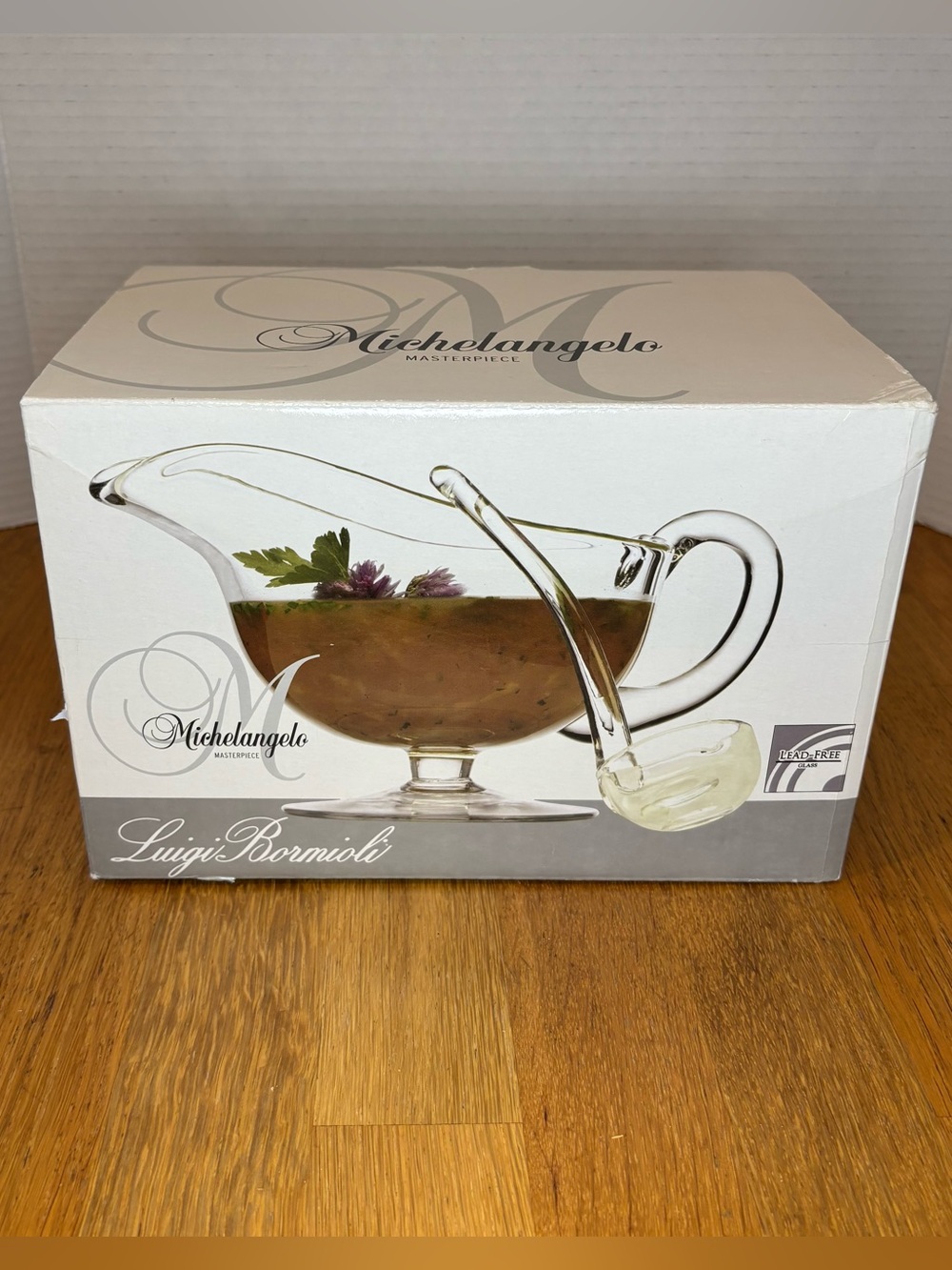 Michaelangelo Masterpiece Luigi Bormioli 19oz Footed Sauce Gravy Boat Ladle NEW